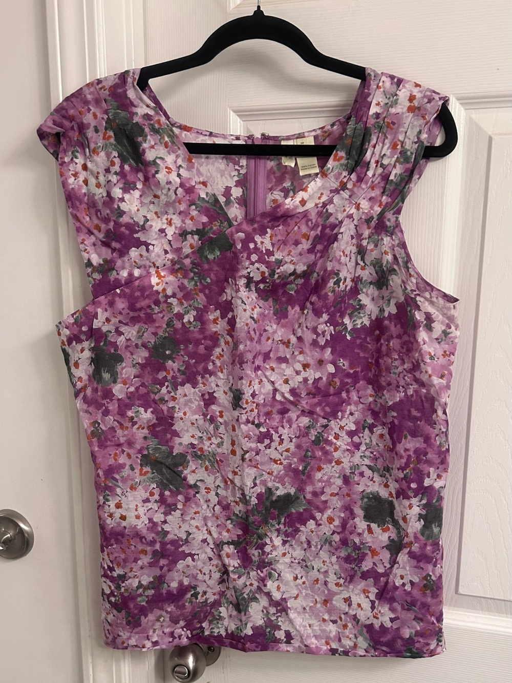J. Crew Purple Floral Cap-Sleeve Blouse